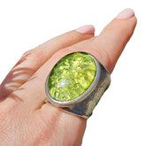 Green Amber Free Shape Adjustable Ring Sterling Silver